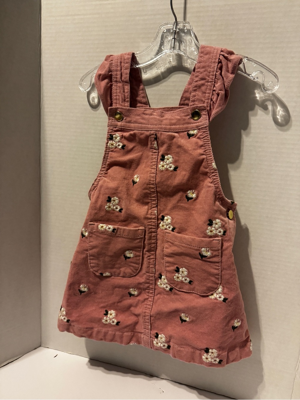 cupcakes & cashmere Dusty Rose Floral Corduroy Overall Dress